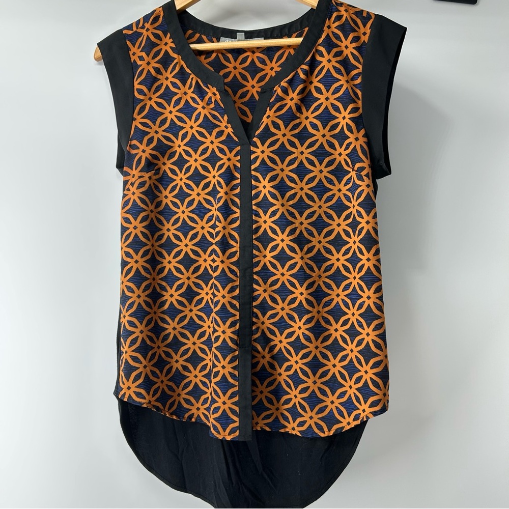 Daniel Rainn Brown Orange and Black Geometric Blouse